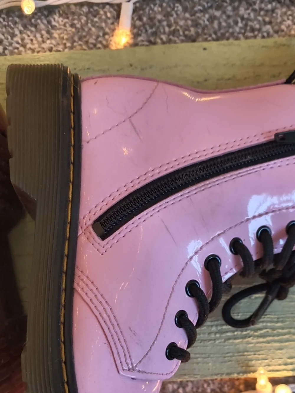 Kids Dr. Martens 1460 Patent Pink 🩷 Black 🖤 Air Wair Lace Zip Lamper Boots 2